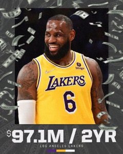 ​詹姆斯签约新合同，在湖人效力到40岁！薪水5.32亿美金，历史第一